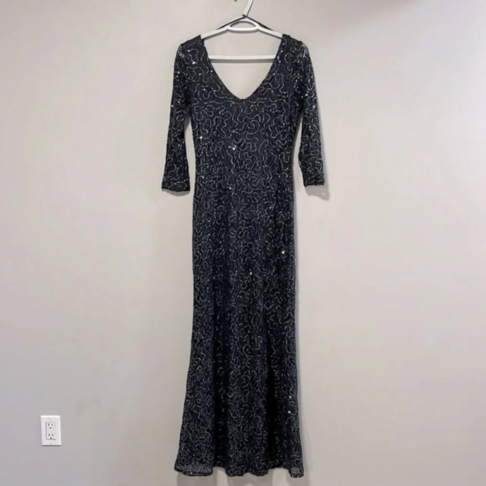 MARINA Black and Silver Maxi Dress